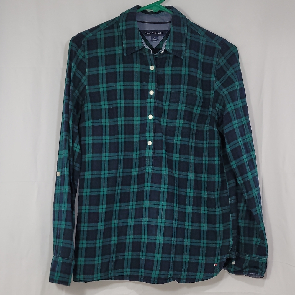 Tommy Hilfiger Green and Blue Casual Button Down Shirt